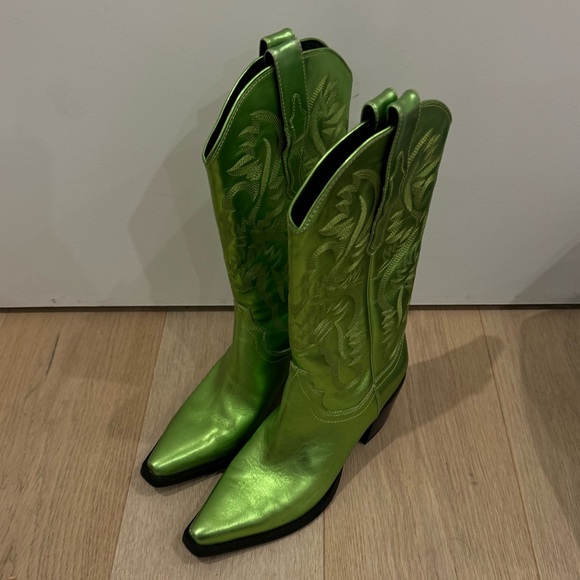 Jeffrey Campbell Dagget Western Boot 8 Cowboy Boots Metallic Green Peridot - Picture 3 of 9